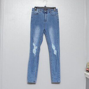 Missguided nwt sinner medium wash distressed high waisted skinny jeans